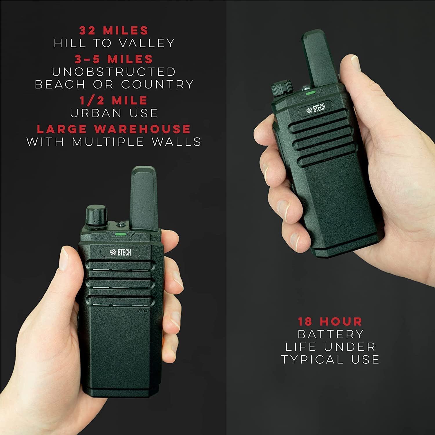 BTECH FRS-B1 8 Pack FRS Business, Adult Walkie Talkies, NOAA, High Output Two-Way Radio. Full Kit with Earpiece Kit, Holsters, Desktop Charger, Built in Flashlight, NOAA, and More 6 BTECH FRS-B1 8 Pack FRS Business, Adult Walkie Talkies, NOAA, High Output Two-Way Radio. Full Kit with Earpiece Kit, Holsters, Desktop Charger, Built in Flashlight, NOAA, and More - Image 6
