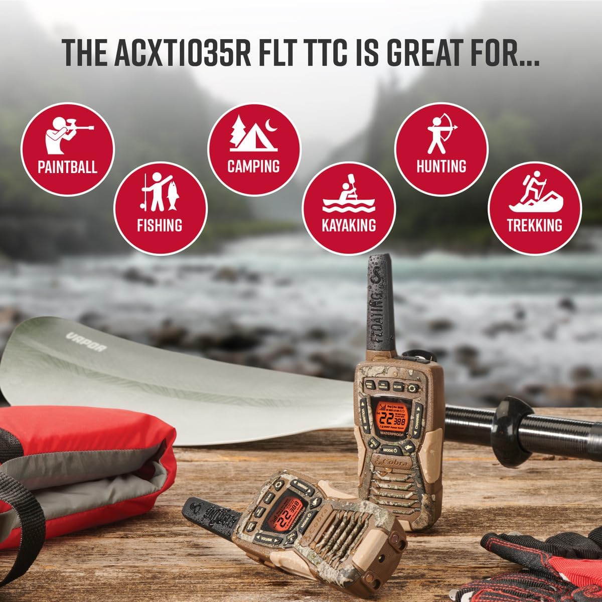 Cobra ACXT1035R FLT Waterproof Walkie Talkies - Rechargeable, Floats, 22 Channels, Long Range 37-Mile Two-Way Radio Set (2-Pack) 5 Cobra ACXT1035R FLT Waterproof Walkie Talkies - Rechargeable, Floats, 22 Channels, Long Range 37-Mile Two-Way Radio Set (2-Pack) - Image 5