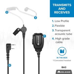 Midland – BA3 Concealed Headset for Business Radios – Clear Earpiece with Push to Talk Microphone