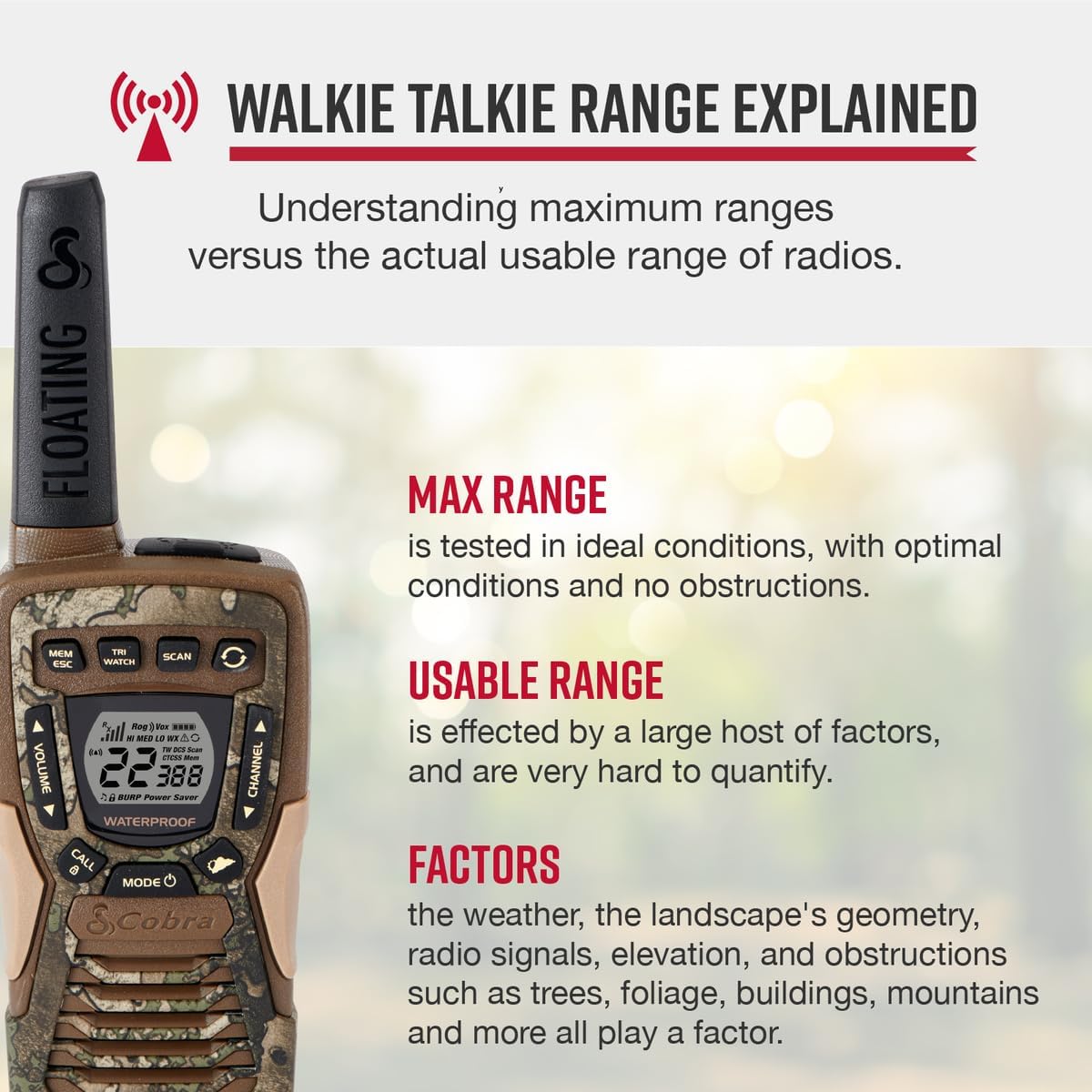 Cobra ACXT1035R FLT Waterproof Walkie Talkies - Rechargeable, Floats, 22 Channels, Long Range 37-Mile Two-Way Radio Set (2-Pack) 2 Cobra ACXT1035R FLT Waterproof Walkie Talkies - Rechargeable, Floats, 22 Channels, Long Range 37-Mile Two-Way Radio Set (2-Pack) - Image 2