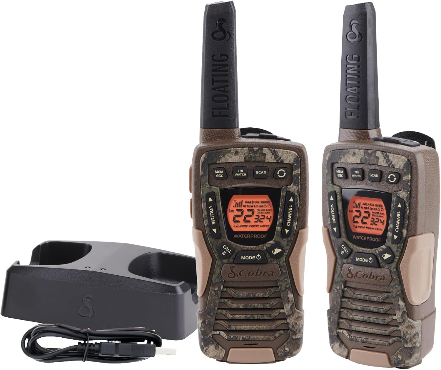 Cobra ACXT1035R FLT Waterproof Walkie Talkies - Rechargeable, Floats, 22 Channels, Long Range 37-Mile Two-Way Radio Set (2-Pack) 1 Cobra ACXT1035R