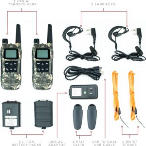 BTECH FRS-A1 2 Pack FRS CAMO Walkie Talkies, NOAA, High Output Two-Way Radio. USB-C Charging, Built in Flashlight, FM Radio, NOAA, and More