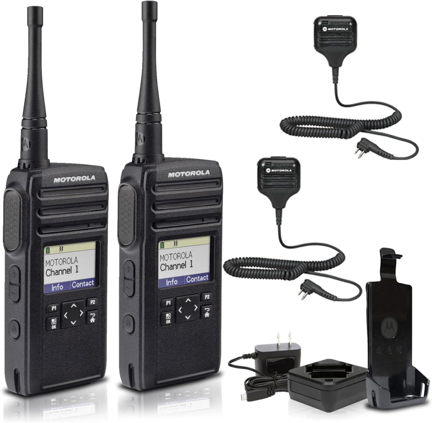 Motorola DTR700 Digital 2-Way Radio (50 Channels) (DTR700) + 2 x HKLN4606 Remote Speaker Mic (2-Pack) 1 2-Way Motorola DTR700 Digital